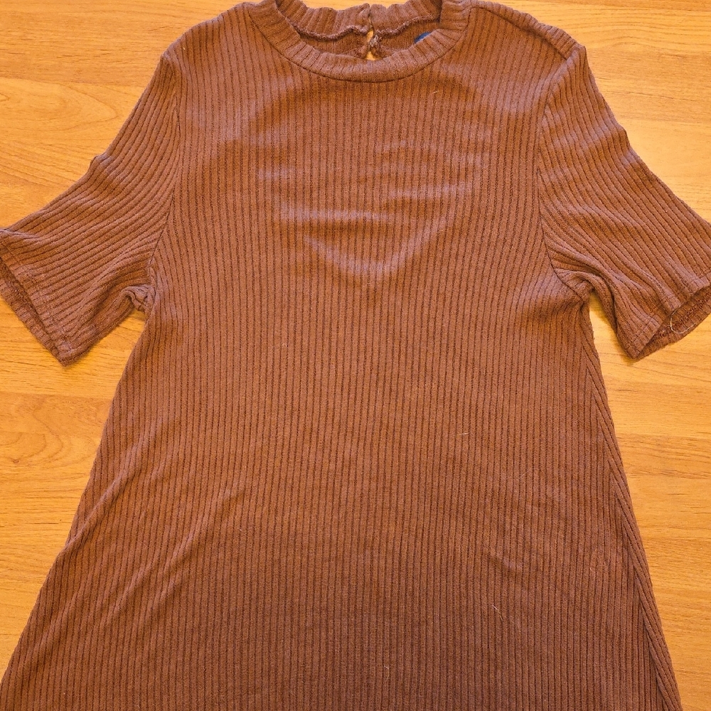 American Eagle Outfitters Ribbed Short Sleeve Top - Brown